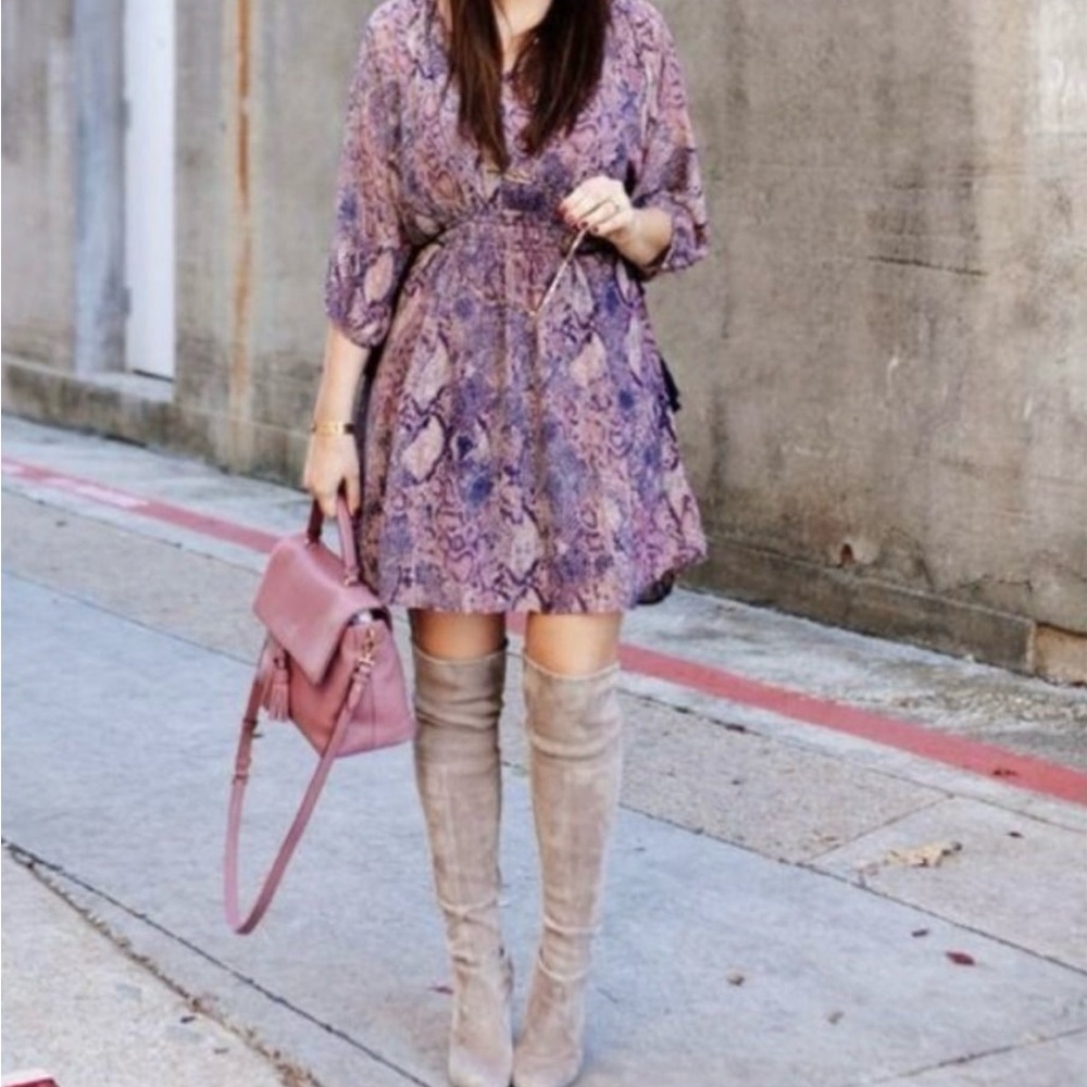 Anthropologie Snake Print Mini Dress Floreat Zahara Peasant Small Tassel